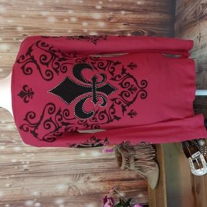 Vocal long sleeve t shirt bling western biker size large burgundy